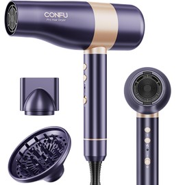 CONFU Hair Dryer, Ionic Hair Dryer for Curly Hair with Diffuser, 110,000 RPM Fast Drying Blow Dryer, Attachments for All Hair Types, Light and Quiet, Sunset Purple