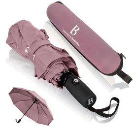 LOGAN & BARNES Umbrella storm-proof up to 140 km/h - pocket umbrella with certified Teflon coating against moisture damage model Boston, pink