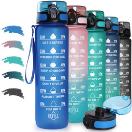 Joogee Water Bottle, 1L Sports Plastic Drinks Bottle with Time Markings Girls Boys Waterbottle Leak-Proof & Bpa-Free for Gym,Cycling, Office, Outdoor
