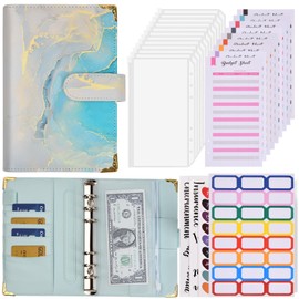 Dokpav 53 Pcs Carpeta De Cuaderno A6, Organizador De Gastos, Sobres De Presupuesto Para Dinero En Efectivo, Carpeta De Presupuesto Con 12 Sobres Transparentes Para Efectivo y Ahorro De Dinero (Azul)