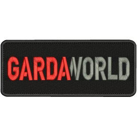 Garda/World EMBROIDERY PATCH 4X10.5 HOOK ON BACK red gray on black