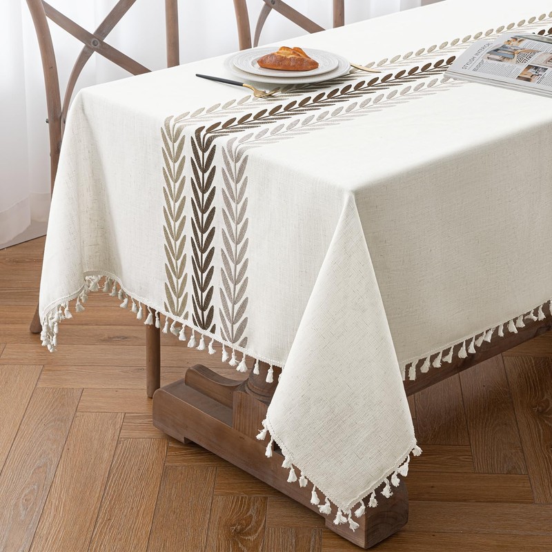 MIULEE Linen Tablecloth 100 x 140 cm Beige Leaves Linen