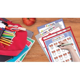 Better Office Products Dry Erase Pocket Sleeves, 30 Count, Crystal Clear, Oversized, 10.25" x 13.75", Heavy Duty Dry Erase Pocket Sheet Protectors, Reusable Pockets with 10 Assorted Colors,30 Pack