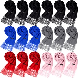 Suhine 18 Pcs Women Men's Winter Scarf Bulk Cashmere Blanket Scarves Warm Large Shawls and Wraps Tassel Edge 13.8 x 78.8 Inch(Stylish Color)