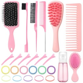 ProSuites 76 Pcs Pink Hair Brush Set for Baby Girls - Scalp Scrubber with Handle, Detangle Hair Brush, Spray Bottle, Slick Back Brush Set Wide Tooth M
