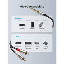 VIOY VIOY 1/4 to Dual RCA Audio Cable, Gold Plated Copper Shell Heavy Duty 6.35 mm Quarter Inch Male TRS Jack to 2 RCA Phono Male Stereo Y Insert Splitter Adapter
