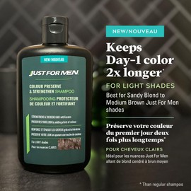 Just for Men Hair Dye Shampoo with Keratin, Color Preserve and Strenghten Shampoo Protects Color While Strengthening and Thickening, for Light Shades