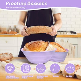 Banneton Bread Proofing Basket Set of 2 Bread Making Basket Start Kit，Silicone Sourdough Bread Baking Supplies, with Bread Making Tools & Silicone Bread Baking Mat (Green)