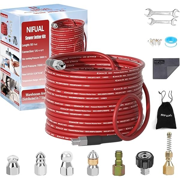 NIFUAL Pressure Washer Cleaning Kit Sewer Jetter Kit for 1/4