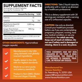 Black Seed Oil Capsules with Ginger Root Extract for Digestive Health & Immune Support - Cold Pressed Black Cumin Seed Oil & Ginger Supplement - 60 Count - Vegan, Non-GMO, Unflavored - 1 Month Supply