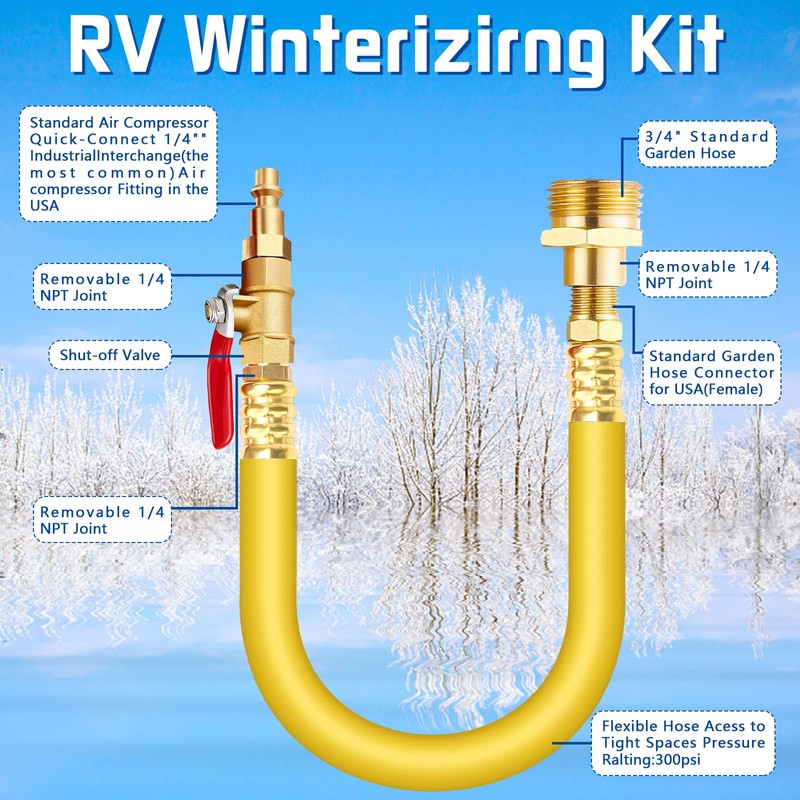 RV Winterizing Kit, 12" RV Winterize Blowout Adapter with Shut
