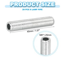 PATIKIL M8 Thread Carbon Steel Lamp Pipe, 20 Set 40 mm/1.57" Hollow Tube Thread Adapter Fasteners Hardware for Lamp Lights Chandelier Ceiling Light DIY, White Zinc Plating
