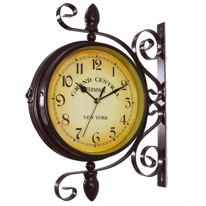 Antique Wrought Iron Wall Clock, Round Wall Hanging Double Sided
