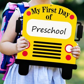 Back to School Decoration First Day of School Wooden Sign My First Day of Kindergarten Elementary School Bus Board Wooden Sign for Kids School Photo Prop