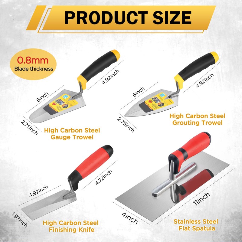 FACULX 4 PCS Masonry Hand Tool Set,For Concrete,Drywall,Tile,and Plastering