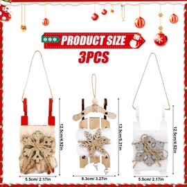Christmas Wooden Ornament 3Pcs Snowflake Xmas Tree Hanging Wooden Christmas Decorations Wood Carving Ornaments Sled Pendant Reindeer Xmas Hanging Ornaments Decoration Gift Tags Christmas Tree Decor