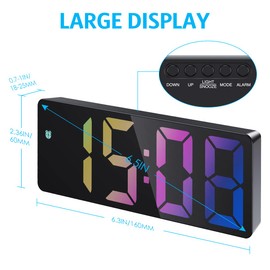 Criacr Digital Alarm Clock, LED Digital Alarm Clock with Colourful Numbers Display, Snooze, Temperature Display, Portable Alarm Clock with Voice Control Function, Date, 12/24HR, USB Charging for