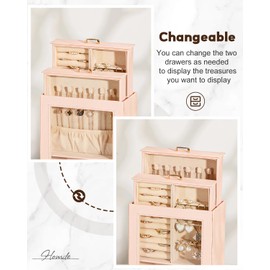 Homde Jewelry Organizer Girls Women Jewelry Box for Necklaces Rings Earrings Gift Jewelry Storage Case (Peach Pink + Gold)