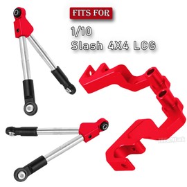 BRCatWPark RC Front Tie Rods with Stabilizer Upgrades Part for 1/10 Slash 4X4 LCG,Alloy Aluminium Front Positive and Negative Teeth Pull Rod + Fixed Code Combination-Set,Red
