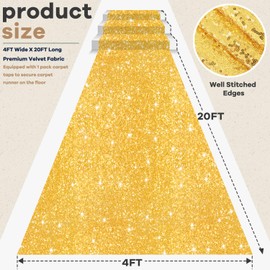 ROMANKAS Glitter Wedding Aisle Runner Gold Carpet Runner 4ftx20ft Sequin Aisle Runner for Wedding Ceremony Glittery Walkway Runway Floor Runway Carpet Rug Walkway Rug Indoor for Party Celebration