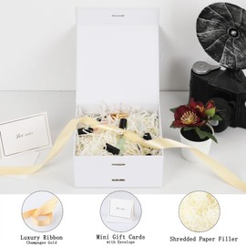 Small Gift Boxes with Lids 5 Pack 6X6X3 Inch White Gift Box with Ribbon Foldable Gift Boxes for Presents、Anniversary Gifts、Bridesmaid Proposal Box、Shredded Paper Filler & Cards