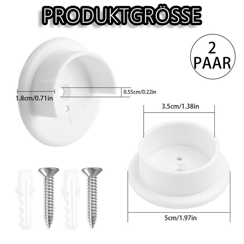 2 Pairs of Round Tube Brackets 35 mm White Plastic