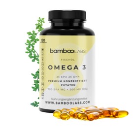 Bamboo Labs - Omega 3 Capsules of Fish Oil, 2,000 mg Fish Oil per Daily Dose with 700 mg EPA & DHA 500 mg - Premium Omega3 Capsules Fatty Acids High Dose and Vitamin E - 120 Soft Gel Capsule