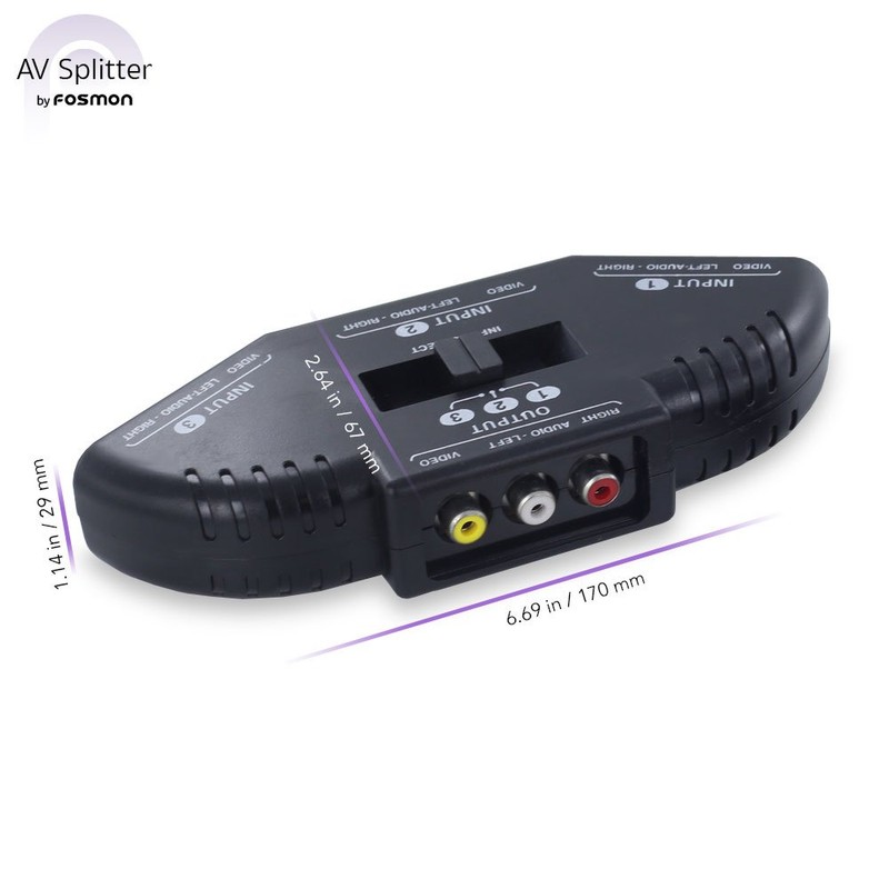 Fosmon AV Selector Switcher, 3 Inputs, 1 Output, 3 Ports,