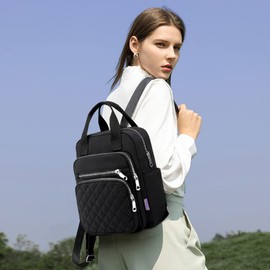 Small Casual Lightweight Backpack for Women Nylon Hiking Travel Backpack Purse Shoulder Bag Waterproof Daypack for Girls Black 42, black