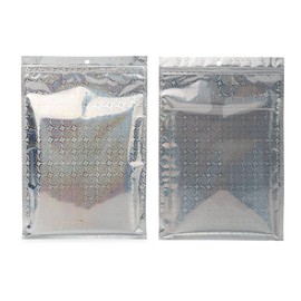 Pack of 100 Clear/Silver Print Holographic Metallic Foil Flat QuickQlick Resealable Food Storage Flat Bags (7 Inch x 10 Inch, Swirl Design)