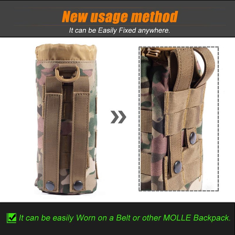 Upgraded Tactical Drawstring Molle Water Bottle Holder Tactical Pouches (NEW-2P