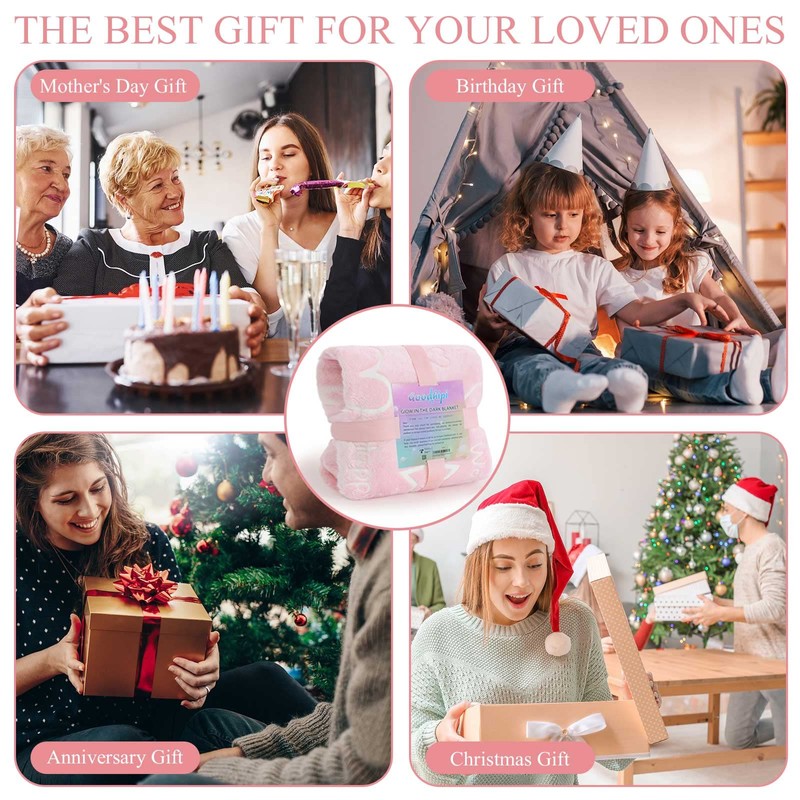 Goodhipi Glow in The Dark Pink Heart Stars Throws Blanket