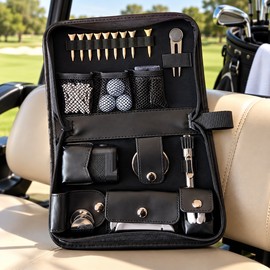 Golf Accessories Storage Bag for Golf Tools – Portable Black Leather Organizer for Golf Practice and Course Essentials