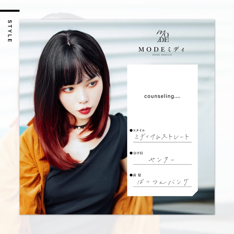 TefuRe H-6113RN-BLK Wig, Medium, Semi-Long, Full Wig, Wig, Small Face,