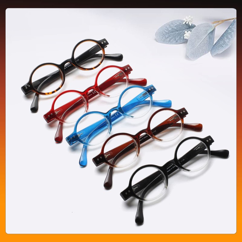 JOSCHOO 5 Pack Retro Round Reading Glasses Mini Small Comfortable