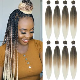 Msloosily Ombre Braiding Hair Pre Stretched 20inch 8packs EZ Braid Pre Stretched Braiding Hair 1b/27/613 EZ Braiding Hair Extensions Synthetic Fiber Crochet Twist Braids(#1b/27/613,8Packs,20inch)