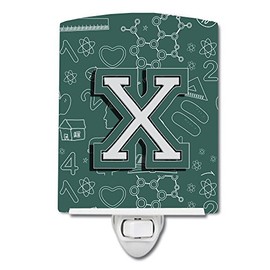 Caroline's Treasures CJ2010-XCNL Letter X Back to School Initial Ceramic Night Light Compact, UL-Certified, Ideal for Bedroom, Bathroom, Nursery, Hallway, Kitchen, 6x4x3, Multicolor