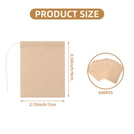 600 Pcs Tea Filter Bags, Disposable Empty Tea Bags with Drawstring, Disposable Tea Filter Bags for Loose Tea, Brown Natural Unbleached Tea Bags for Coffee
