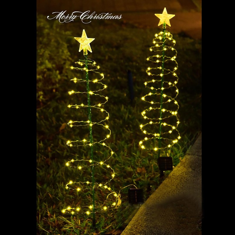 MINTSSOUL 2 Pack Solar Spiral Christmas Trees with Warm White