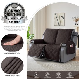 TAOCOCO 100% Waterproof Loveseat Recliner Cover, Non Slip Split Loveseat Covers for Reclining Loveseat with Elastic Straps, Washable Recliner Chair/Furniture Protector for Kids Pets(2 Seater, Coffee)