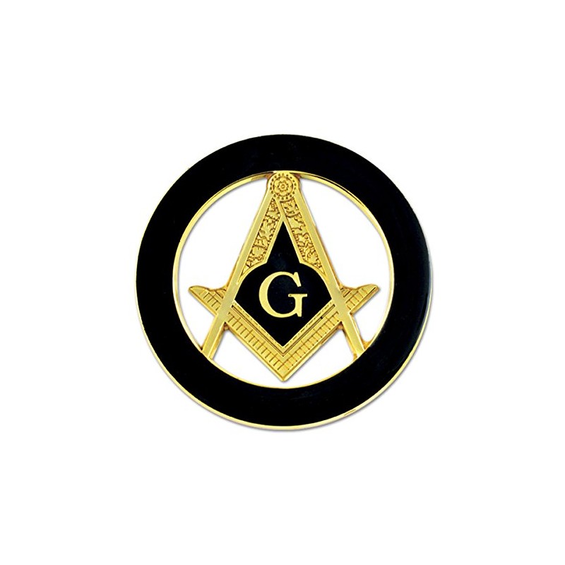 Square & Compass Round Masonic Auto Emblem - [Black &