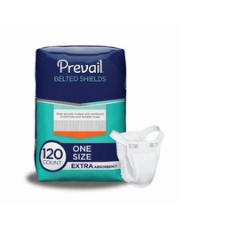Prevail Prevail Incontinence Unisex Belted Shields, Disposable Adult Belted Shield for Men & Women - Extra Absorbency - 120 Count (4 Packs of 30)