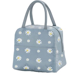 OTKARXUS Insulated Lunch Bag for Women,Portable Waterproof Lunch Box Cooler Bag with Daisy Pattern and Pocket,Lunch Bag for Adults Girls Kids School Work Picnic Travel (C Gray Blue)