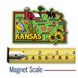 Kansas Colorful State Magnet by Classic Magnets, 3.3" x 2.4", Collectible 3D Rubber Vintage-Style Souvenirs and Gifts Made in The USA