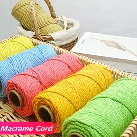 Binwat Macrame Cord Thick Natural Cotton Cord DIY Crafts Yarn Thread Twisted Spool Twine String Cotton Rope for Wall Hanging,Plant Hangers,Knitting,Decorative Projects 4mm x100m (White grey)