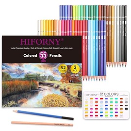 HIFORNY - Juego de 55 Lápices de Colores para Colorear Adultos, 52 Lápices de Colores Con Extras, Núcleo Suave de Artistas, Lápices de Dibujo, Suminis