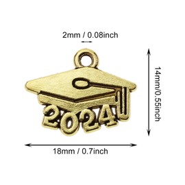 Tupalizy 40PCS Mini 2024 Year Charms Graduation Cap Decorations Metal Tassel Charm Pendant for Graduation Tassels Keychains Bracelets Necklaces Earring Jewelry Making DIY Crafts Party Supplies (Antique Gold)