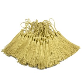 100pcs 13cm/5 Inch Silky Floss Bookmark Tassels with 2-Inch Cord Loop and Small Chinese Knot for Jewelry Making, Souvenir, Bookmarks, DIY Craft Accessory (Light Gold)