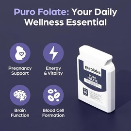 Purolabs Folate Supplement – High-Potency Methylfolate (5-MTHF) for Energy, Brain Function & Prenatal Health – Bioavailable & Vegan-Friendly