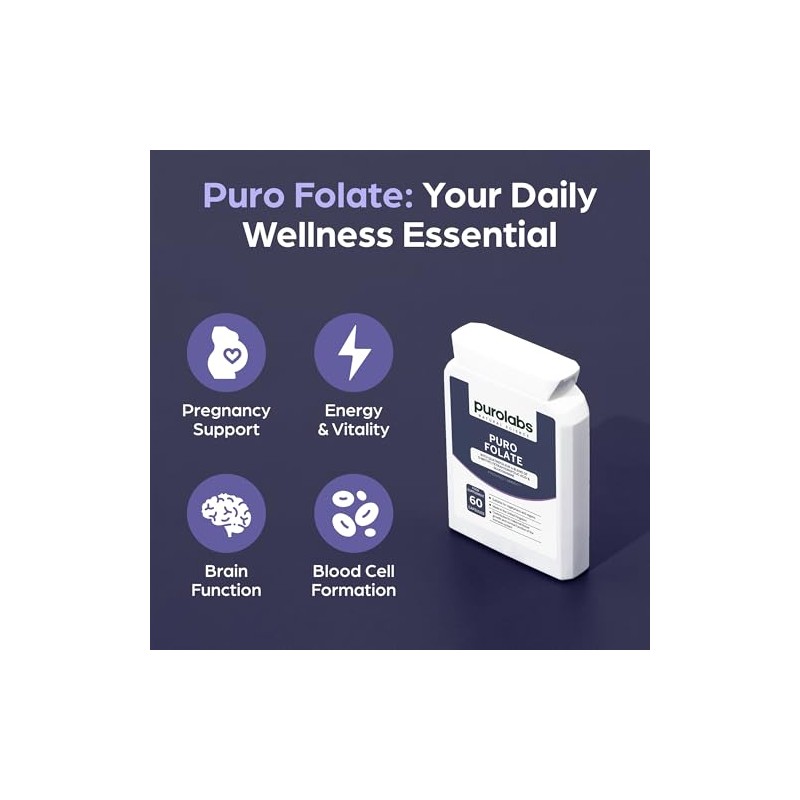 Purolabs Folate Supplement – High-Potency Methylfolate (5-MTHF) for Energy, Brain
